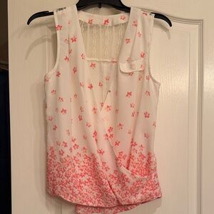 Floral Sleeveless Top - White and Pink